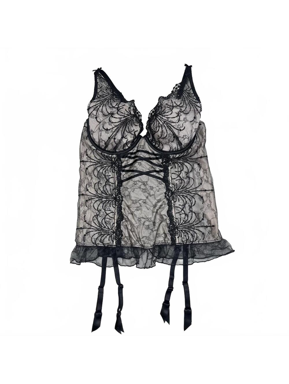 Chantelle 34B Beige & Black Laced Corset Top Whimsy Goth Fairy Grunge Sample*